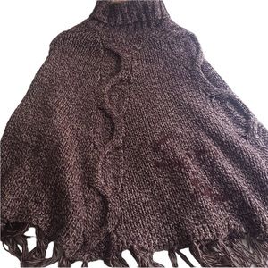 Buffalo by David Bitton Cozy Knit Poncho sweater Purple Thick Turtle Neck fringe